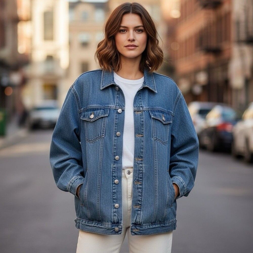 Madewell Oversized Trucker Jacket Women’s XXL Blue Denim Cotton Medium Wash
